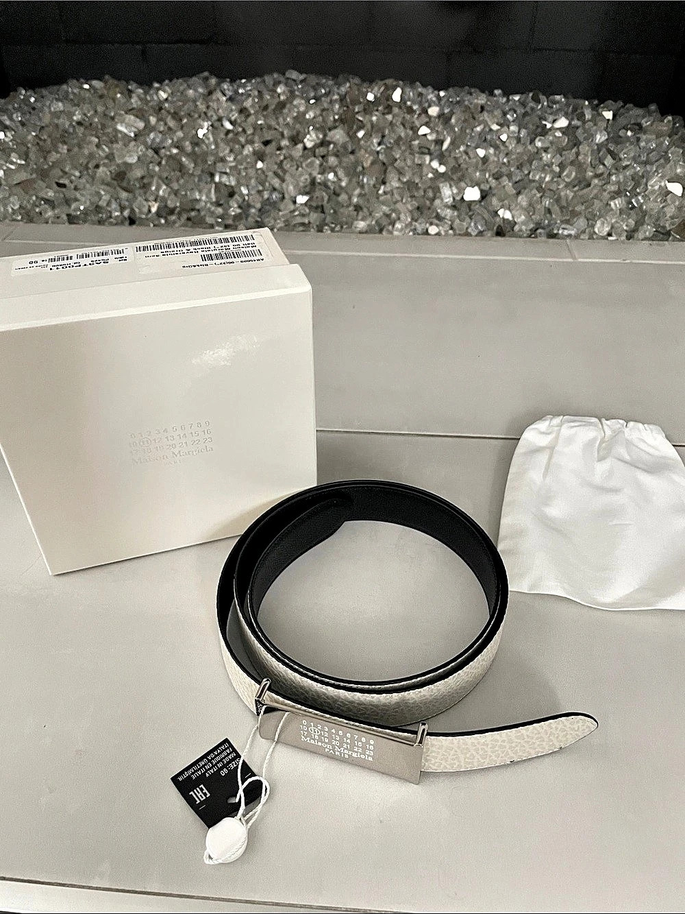 Maison Margiela Numeric Logo Plaque Reversible Belt White & Black 90